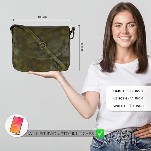 Image of Genuine Leather Shoulder Crossbody Purse For Women with Adjustable Strap, Mobile Pocket & Outside & Inside Zipper