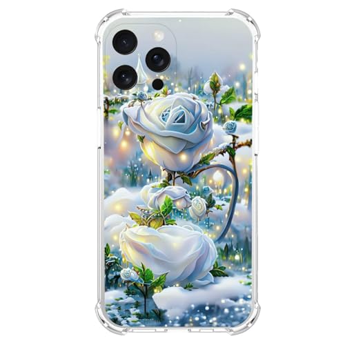 IVY TPU Case for iPhone 16 Pro Clear Case with Rose Design, Anti-Yellowing, Anti-Fall,Wireless Charging Compatible Cover - White