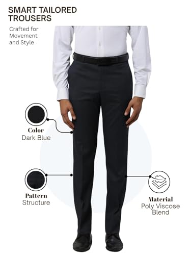Image of Park Avenue Men's Mid Rise Structure Pattern Regular Fit Polyester Blend Flat Front Formal Trouser