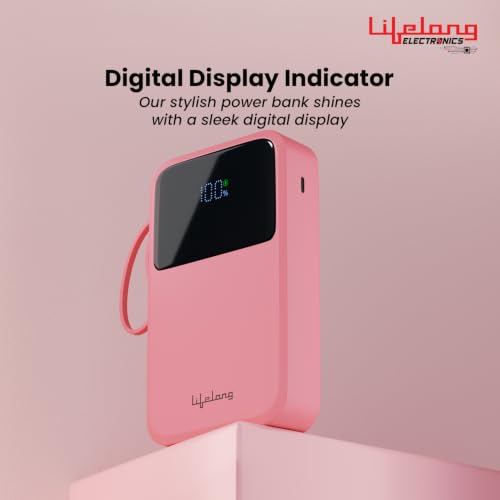Image of Lifelong Electronics 10000mAh 22.5W Fast Charging Power Bank | 3 Inputs (1 Built-in USB A Cable + 1 C + 1 Lightning Port) & 6 Outputs (3 Built-in Cables + 1 C + 2 A Port) | Small Pocket Size Powerbank