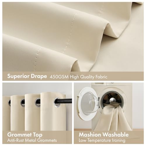 Image of MIULEE Cream Beige Blackout Curtains for Bedroom 40x54 Inch Long 2 Panels | 2 Thick Layers Thermal Insulated Short Window Curtains, Noise Reducing Grommet, Drapes for Kitchen Living Room,2 Panels