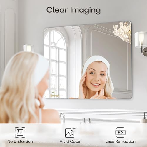 Image of USHOWER 40x30 Inch Large Frameless Bathroom Mirror, Rectangle Wall Vanity Mirror for Bathroom, Bedroom, Entryway, Dining Room, Polished Edge, Tempered Glass