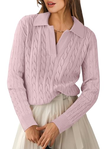 ANRABESS Womens Cable Knit Sweaters Long Sleeve V...