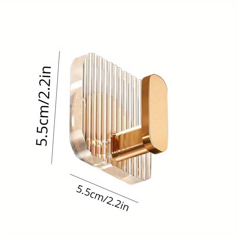 Image of LEAWALL Heavy Duty Adhesive Wall Hook, Waterproof Golden Self Adhesive Hook for Bathroom & Kitchen, Hook Hanger for Towels, Bags, Keys & Accessories, No Drill Wall Hook Set (4 Pcs)