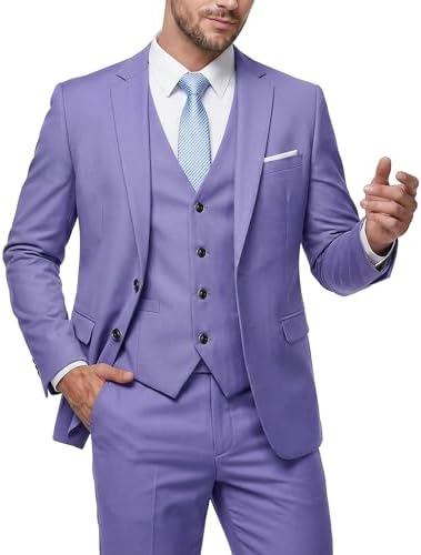 MY'S Men's 3 Piece Slim Fit Suit Set with Tie 2 Button Blazer Vest Pants for Business Wedding Party Prom