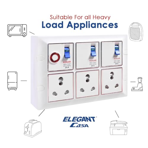 Image of ELEGANT CASA 16 Amp Heavy Duty Extension Board Box with MCB Protection (Without Cable Cord) | 2500W Multi-Plug Socket Power Strip with Free PCT Connector for DIY Custom Wiring (White)