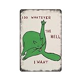 Green Cat Poster Wall Art Cat Licking Butt Poster Funky Trending Wall Decor Metal Tin Sign Plaque Poster Vintage Culture Wall Decor Aluminum Garden Restaurant Living Room Bedroom Gift 8*5.5 inch