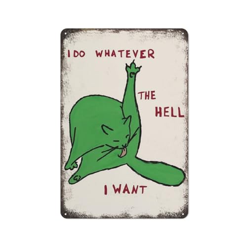Green Cat Poster Wall Art Cat Licking Butt Poster Funky Trending Wall Decor Metal Tin Sign Plaque Poster Vintage Culture Wall Decor Aluminum Garden Restaurant Living Room Bedroom Gift 8*5.5 inch