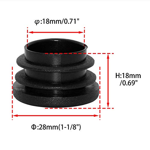 Image of Flyshop 8 Pack Black Plastic Hole Plug Round Tubing End Cap Chair Glide Inserts 28 mm, 1-1 /8 inch
