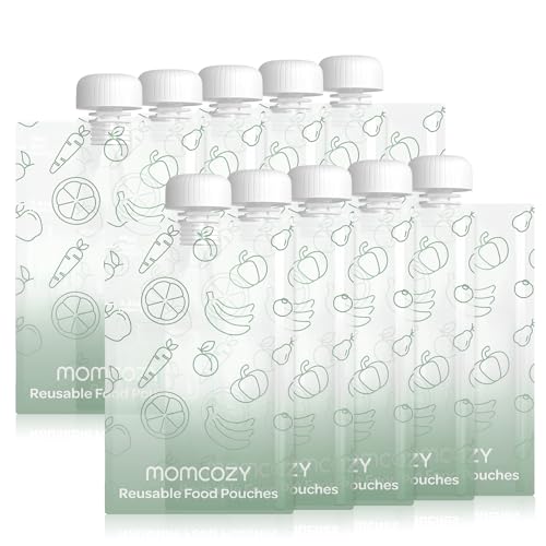 Momcozy Reusable Baby Food Pouches for Toddlers,BPA Free Plastic,Food Safe,Freezer Safe,Refillable for Applesauce Yogurt & Puree Squeeze Pouch,10 Packs,3.4-4oz