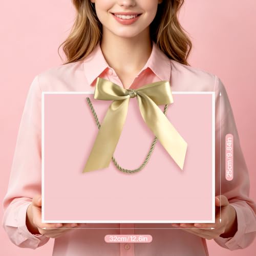 Image of JMANNI Gift Bags with Handles, 13 inch Medium Gift Bag for Presents, 2 Pcs Bags with 4 Tissue Paper and 2 Cards for Baby Shower Wedding Bridal Shower Mother's Day Birthday Party (Pink-white)