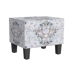 HomePop Home Decor |K7646-A862 | Upholstered Modern Rectangular Storage Ottoman | Hinged Lid Ottoman with Storage for Living Room & Bedroom, Antiqued Ebony Cream