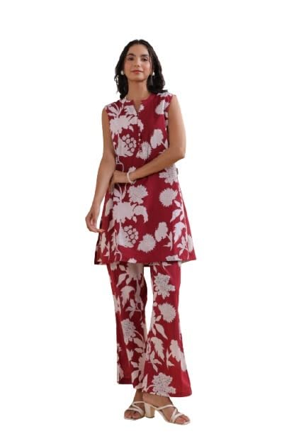 Maroon Oak Cotton Co-ord Set for Women-image-40