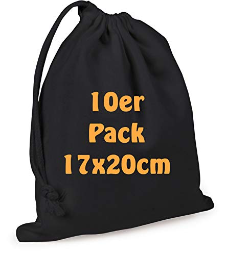 Cottonbagjoe Baumwollbeutel Stoffbeutel mit Kordelzug Adventskalendersäckchen Nikolaussäckchen Lunchsack Kosmetikbeutel Schmucksäckchen Spielzeugtäschchen für Kleinigkeiten (10 Stück, schwarz)