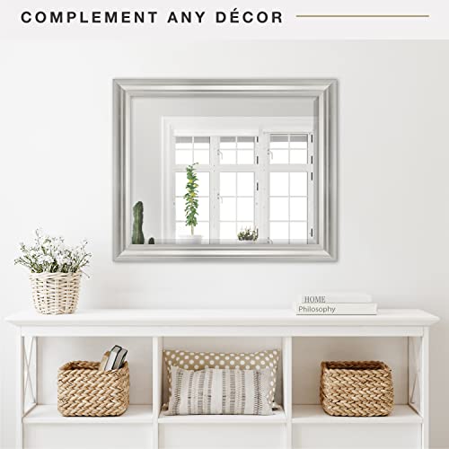 Image of MCS Large Wall Mirror, Modern Rectangle Mirror Home Decor for Living Room, Bedroom, or Bathroom, 26.5 by 32.5 Inch, Brushed Silver