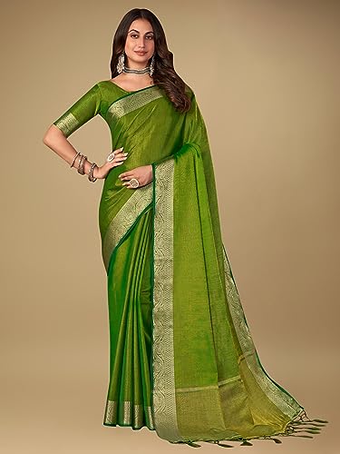 Image of AKHILAM Women's Pink Woven Design Tissue Saree With Unstitched Blouse Piece