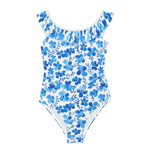 Traje de baño de una pieza para niñas de 3 a 6 años con estampado de hojas y volantes