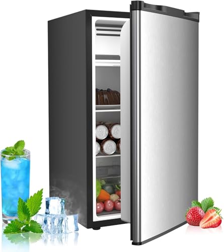Image of COWSAR 3.2 Cu.Ft Mini Fridge with Freezer, Freestanding Compact Refrigerator with Reversible Door & 7-Speed Thermostat, Small Fridge for Office, Apartment, Gameroom (STEEL)