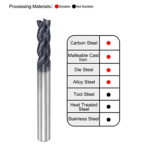 Image of uxcell Square Nose End Mill, 8mm Tip Dia Solid Carbide AlTiN Coated CNC Router Bits 4 Flute Spiral Milling Cutter HRC45 with 8mm Shank 75mm (3-inch) Length