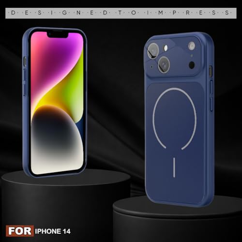 Image of SHINESTAR Premium Luxury Case Compatible with iPhone 14 | Protective Back Cover with Camera Lens Safety | Wireless Charging Support | Slim Fit Durable Design | Enhanced Grip Protection Blue