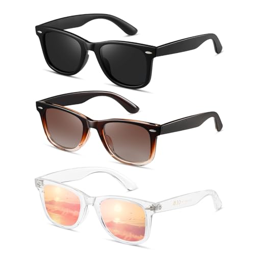 MASDUN Retro Polarized Sunglasses for Women Men Classic Mirror Lens Trendy Sun Glasses (3 Pack)