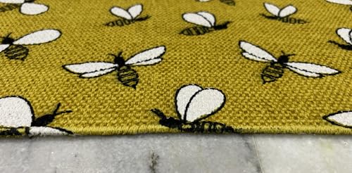 Image of SAGON 2x5 Ft Printed Runner Carpet - Cotton Bedside Rug for Bedroom & Living Room (Bee Yellow)