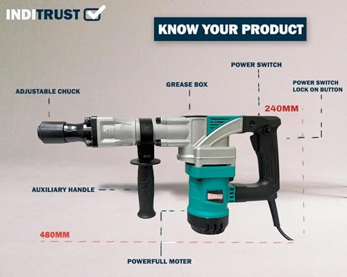 Image of Inditrust Dumdaar 1500W Electric Demolition Hammer, (Green) 7kg, 360 Rotating Handle, Anti-Vibration Control, 2900 RPM