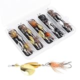 10PCS Trout Spinner Lures with Stimulator/Humpy Dry Fly Tail, Brass Hard Metal Hand-Tied Rooster Bait Tail Fishing Spinnerbaits for Bass Pike Salmon Saltwater Freshwater Lake River
