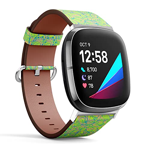 CJBROES Replacement Leather Watch Band, Compatible with Fitbit Versa 3 and Fitbit Sense of Wristband Bracelet Accessory - Floral