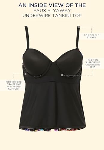 Swimsuits For All Women's Plus Size Faux Flyaway Underwire Tankini Top with Adjustable Straps4