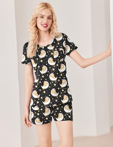 Image of Ekouaer Womens Pajama Sets Short Sleeve Pajamas for Women Sets Soft Lounge Sets Casual V Neck Sleepwear PJS