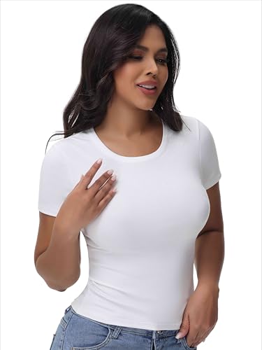 Womens T Shirts Basic Short Sleeve Crew Neck Slim Fit Tees Summer Workout Casual Bodycon Tops 20254