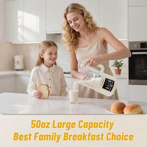 Image of 50oz Nut Milk Maker Machine, 8 in 1 Soy Milk Maker with 12 Blades | No Soak /Delay Start /Keep Warm /Self-Clean for Homemade Almond /Soy /Oat Milk, Juice, Plant-Based Dairy Free for Family & Party