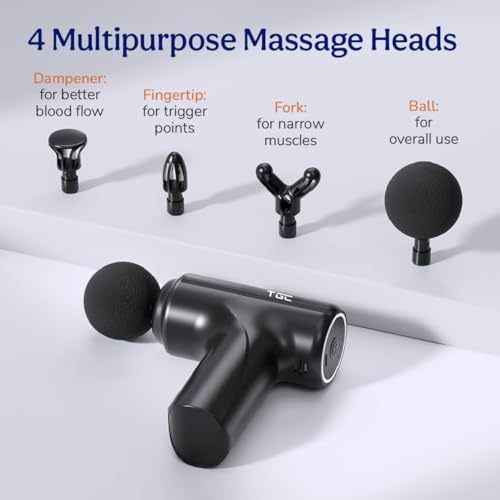 Image of Massage Gun for Pain Relief Deep Tissue - Portable Handheld Body Massager for Muscle Recovery - 6 Speed Levels, 4 Specialized Heads for Back, Legs & Athletes - 1 Month Warranty