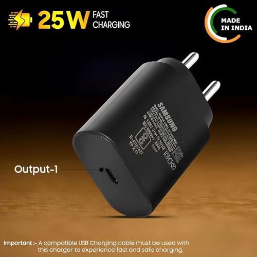 Image of Samsung Original 25W Superfast Charger with USB-C Cable | Type-C Adapter Compatible for Samsung Galaxy S /A /M /F /Z Series /S25 /S24 /S23 /S22Ultra /S21 /21FE /S20 /Note /M54 /M53 5G /M33 /M23 /A34 /A54 5G (Black)