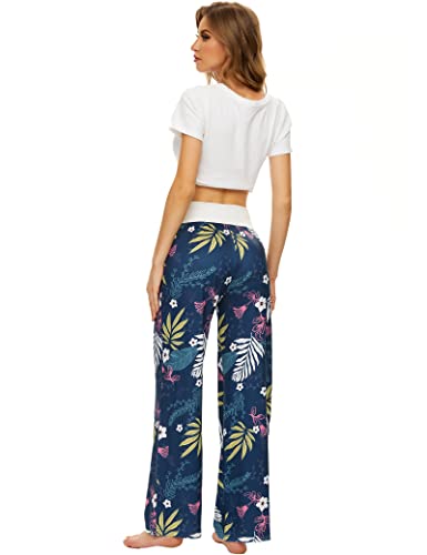Locube Women's Pajama Pants Soft Comfy Lounge Pants Drawstring Elastic Waist Wide Leg Yoga Pants (Leaves, Small) #TOP3