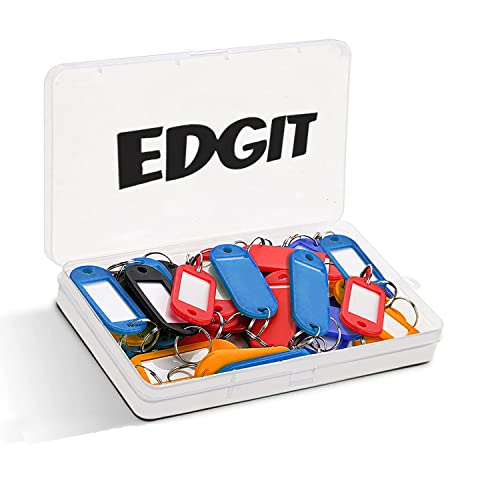 EDGIT 25 Pack Key Tags with Labels - Key Rings in Convenient Storage Box Key Fobs Pets Memory Stick Keyrings with Labels