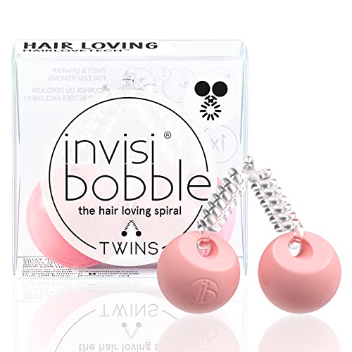 invisibobble Pink Ball Hair Ties with Coil, TWINS Prima Ballerina - Ponytail Holder - No Damage, Wrap and Twist - Pain-Free Hair Accessories for Girls and Women - Gentle for Girls Teens and Thick Hair