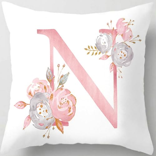 Image of Tillskuch Pink Throw Pillow Covers Cute Alphabet Decorative Cushion Covers Square Letter Throw Pillows Protectors for Sofa Couch Bedroom Chair Home Decor 18 x 18 Inch(N)