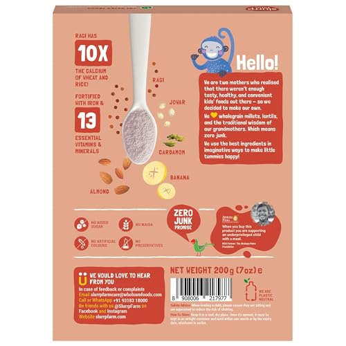 Image of Slurrp Farm No Added Sugar, No Salt Ragi, Almond and Banana Cereal | 100% Sprouted Ragi | Healthy Cereal | No Milk | No Preservatives, 200g