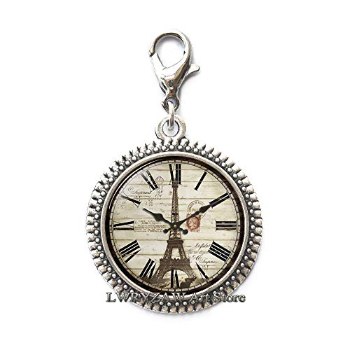 Paris Jewelry,London Zipper Pull,Clock Glass Tile Zipper Pull,Clock Zipper Pull,Great-Britain Jewelry, Glass Tile Jewelry,M330