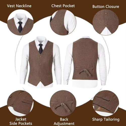 Retro Men Suit 3 Piece Tweed Herringbone Men's Suits Wool Jacket Tuxedos Wedding Grooms Blazer Vest Pants Set Prom4