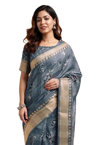 Image of MIRCHI FASHION Women Saree Cotton Blend Kalamkari Printed | Comfortable Office and Regular Daily Use Sari with Unstitched Blouse Piece