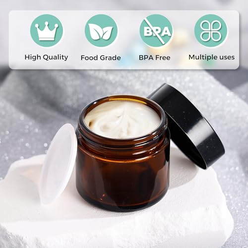 Amber Glass Jars with lids, 24 Pack 2oz Empty Cosmetic Jars, Refillable Airtight Wide Mouth Container for DIY, Sample, Cream, Lotion, Candle Making, Powder, Cosmetic4