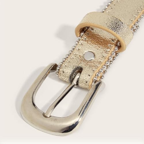 Girls Cowgirl Belt with Star Hole - Gold Bling Adjustable Leather Belt for Jeans, Dresses & Pants, Age 6-122