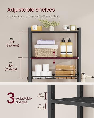 Image of VASAGLE 3-Tier Over the Toilet Storage, Adjustable Shelves, Basket, 63''H
