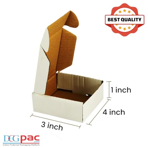 Image of DCGPAC 3Ply White Corrugated Small Flat Box 4x3x1 Inch For Packing Small Items and Multipurpose Packaging Shipping Tiny Boxes L4 inch x W3 inch x H1 inch Inch (Pack of 500)