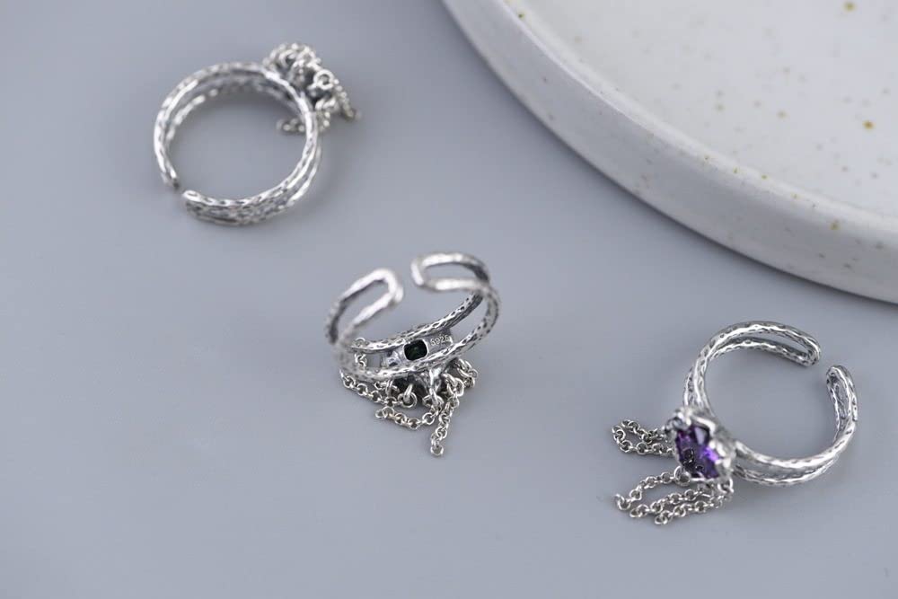 Anello In Argento 925 Da Donna,S925 Anello In Argento Sterling A Forma Di Cuore Con Zircone Verde Anelli Regolabili Anello Per Dito Indice A Doppio Strato Anello In Argento Con Ciondolo Per Matrimon