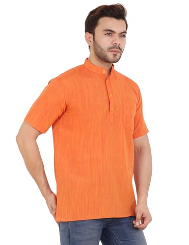 Image of LATEST CHIKAN Men's Cotton Regular Textured Short Kurta Half Sleeves - (SK-DJ)