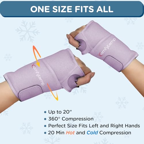 Image of Comfytemp Wrist Ice Pack Wrap for Carpal Tunnel Relief, 2 Gel Packs, FSA Eligible Items Only List, Hot Cold Compression Brace for Hand Injuries Reusable, Tendonitis, Men Women Recovery Item (Purple)